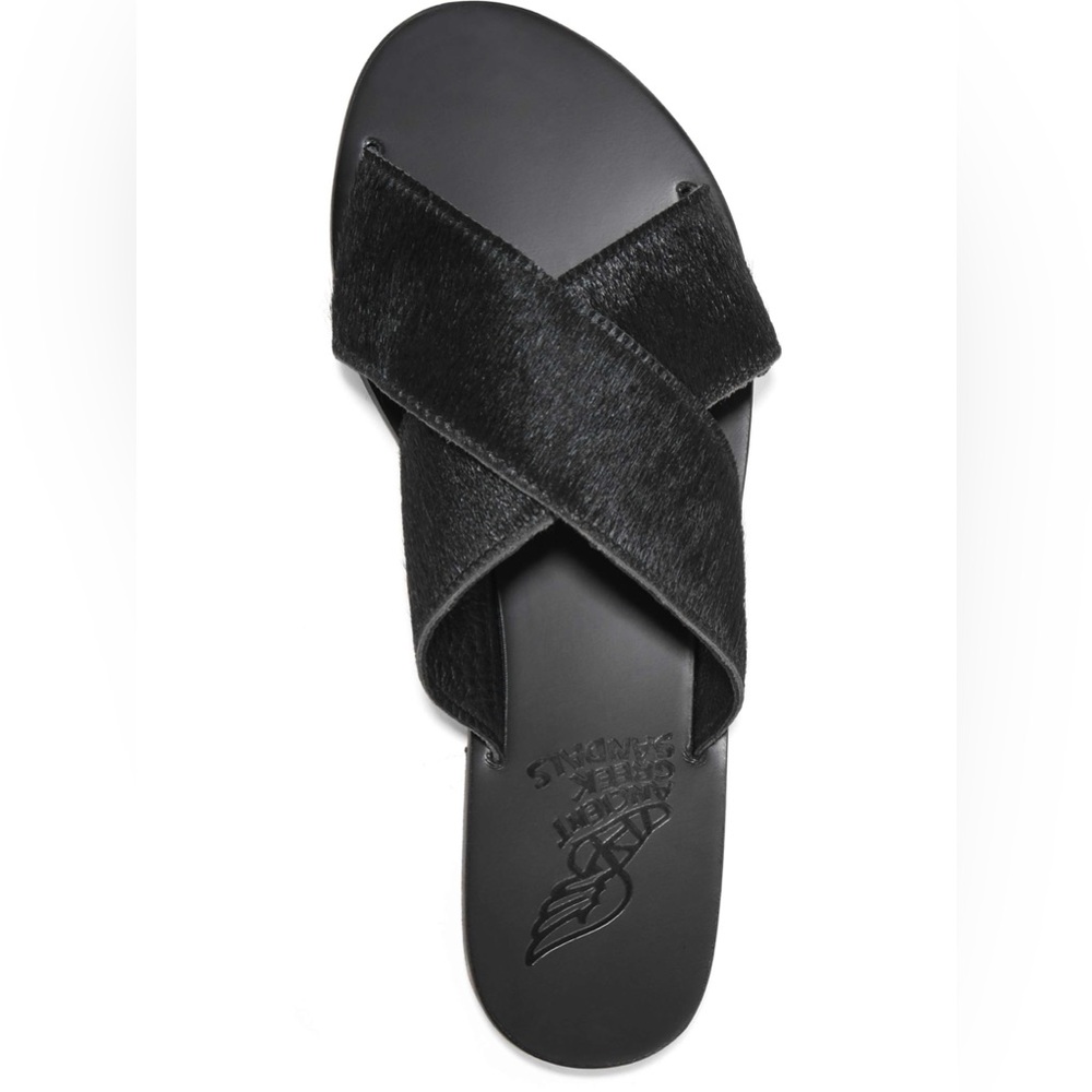 Ancient Greek Sandals Thais Calf Hair Slides – Black (EU 37)
